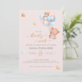 Invitation Baby shower de ballons roses et bleus de l'ours en (Debout devant)