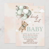 Invitation Baby shower de ballons verts de l'ours Brown Sage (Devant / Derrière)
