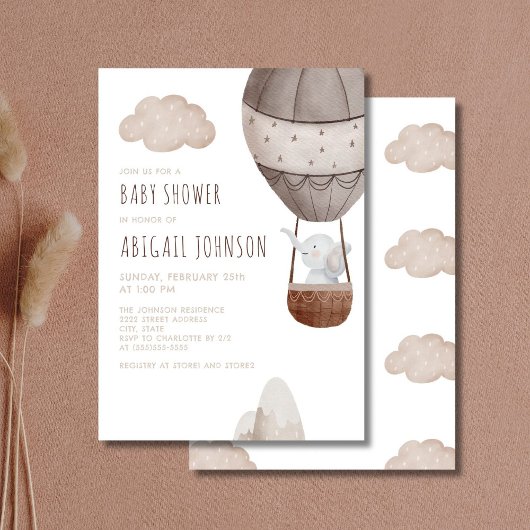 Invitation Baby shower de balloon éléphant à air chaud
