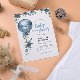Invitation Baby shower de balloon moderne bleu Dusty