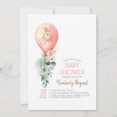 Invitation Baby shower de balloon rose fleuri (Devant)