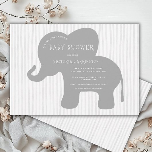Invitation Baby shower de bande d'éléphant gris mou