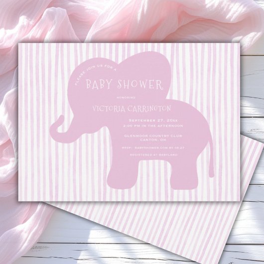 Invitation Baby shower de bande d'éléphant rose mignon