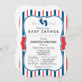 Invitation Baby shower de bandes rouge, blanc et bleu (Devant / Derrière)
