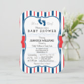 Invitation Baby shower de bandes rouge, blanc et bleu (Debout devant)