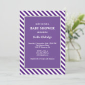 Invitation Baby shower de bandes violettes/blanche (Debout devant)