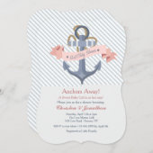 Invitation Baby shower de bannière Ancre rose (Devant / Derrière)