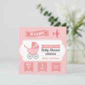 Invitation Baby shower de bannière d'avion (rose) (Debout devant)