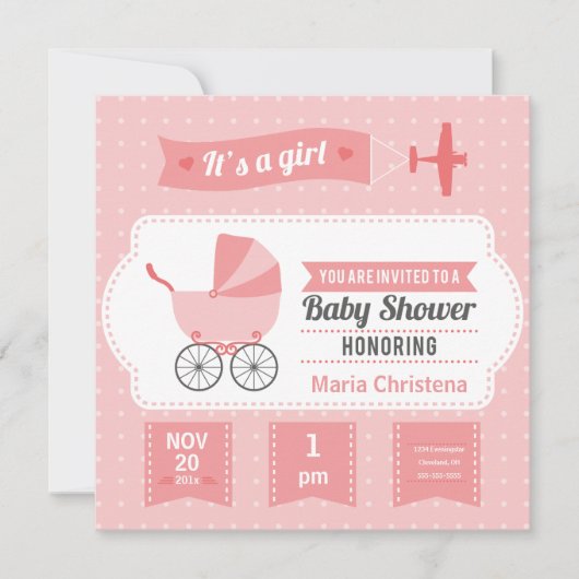 Invitation Baby shower de bannière d'avion (rose) (Devant)