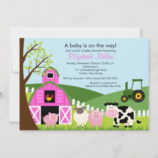 Invitation Baby shower de Barnyard Animals Fille r (Devant)