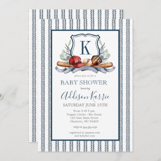 Invitation Baby shower de base-ball (Devant / Derrière)