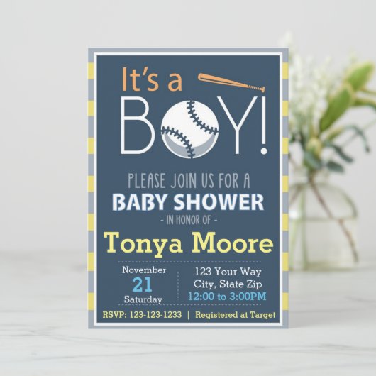 Invitation Baby shower de base-ball (Debout devant)