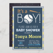 Invitation Baby shower de base-ball (Devant / Derrière)
