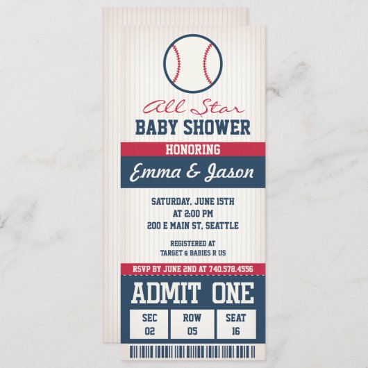Invitation Baby shower de base-ball (Devant / Derrière)