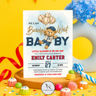 Invitation Baby shower de base-ball Little Slugger Bearly Wai
