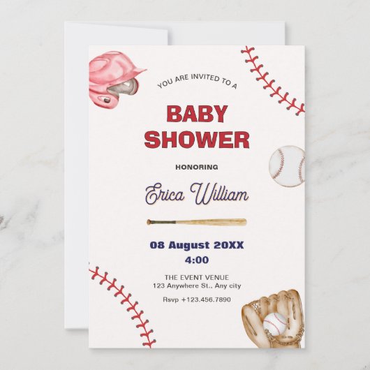 Invitation Baby shower de baseball (Devant)