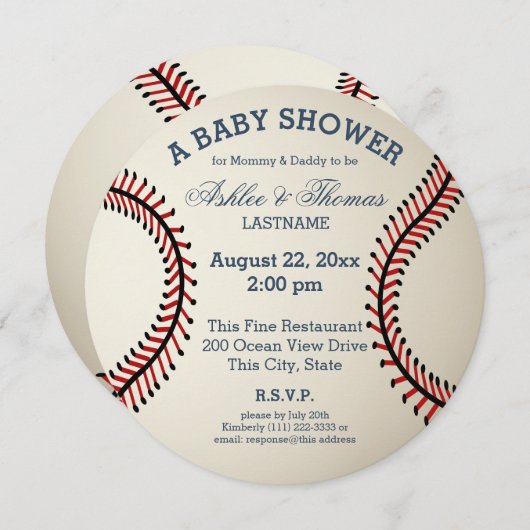 Invitation Baby shower de baseball (Devant / Derrière)