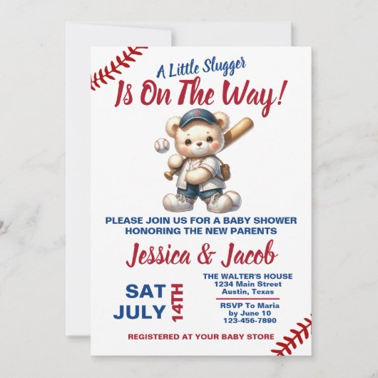 Invitation Baby shower de baseball (Devant)