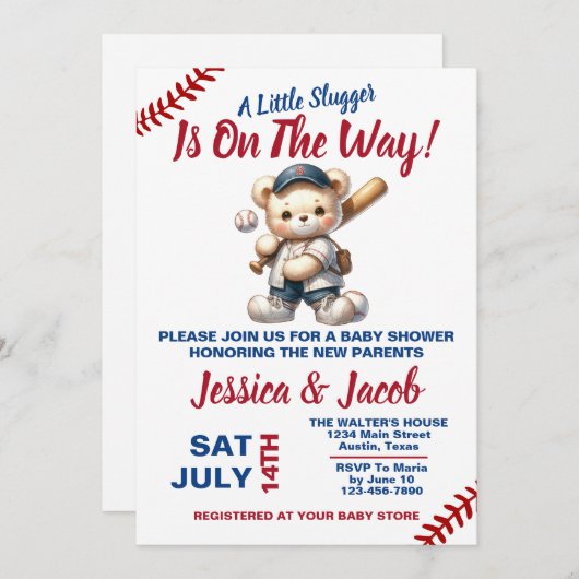 Invitation Baby shower de baseball (Devant / Derrière)
