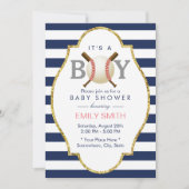 Invitation Baby shower de baseball à thème Boy Navy Blue Stri (Devant)