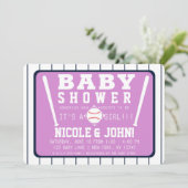 Invitation Baby Shower de Baseball aux Rayures Blanches et Bl (Debout devant)