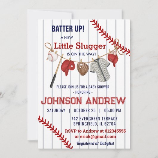 Invitation Baby shower de baseball Batup personnalisé (Devant)