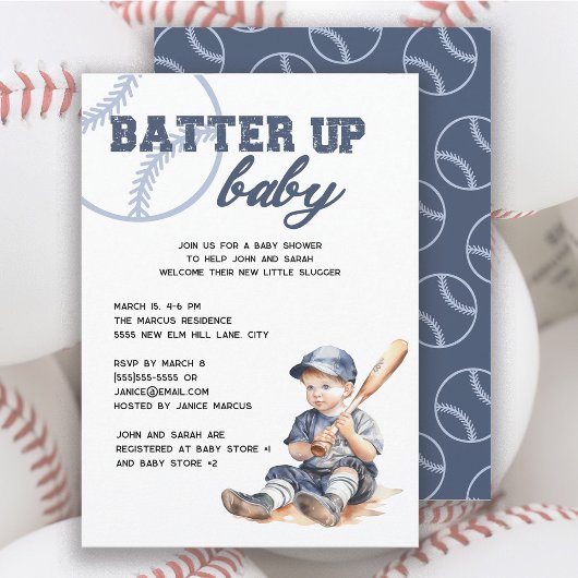Invitation Baby shower de baseball bleu blanc