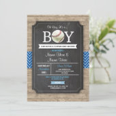 Invitation Baby shower de baseball bleu Boy Sports Wood Invit (Debout devant)