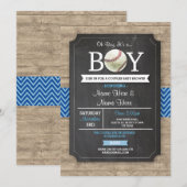 Invitation Baby shower de baseball bleu Boy Sports Wood Invit (Devant / Derrière)