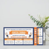 Invitation Baby shower de baseball, Bleu, Orange (Debout devant)