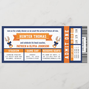 Invitation Baby shower de baseball, Bleu, Orange