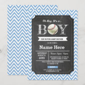Invitation Baby shower de baseball Blue Boy Chevron Invitatio (Devant / Derrière)
