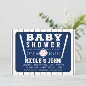 Invitation Baby shower de baseball Blue & White Pinstripes (Debout devant)