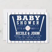 Invitation Baby shower de baseball Blue & White Pinstripes (Devant)