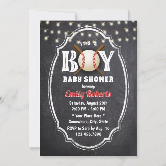 Invitation Baby shower de baseball Boy Rustic Chalkboard (Devant)