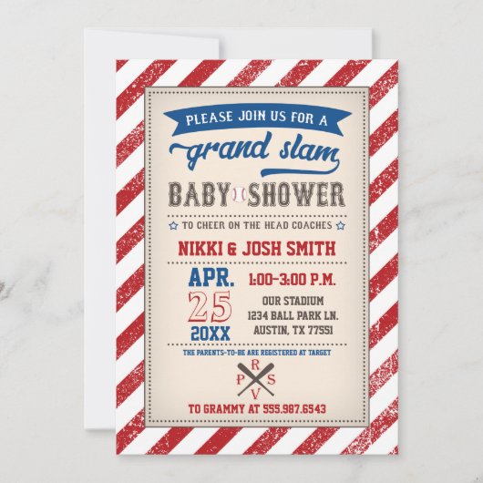 Invitation Baby shower de baseball Couples Coed Vintage (Devant)