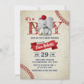 Invitation Baby shower de baseball de garçon adorable Elephan (Devant)