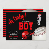 Invitation BABY SHOWER de baseball de garçon Red Black Invita (Devant / Derrière)