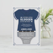 Invitation Baby shower de baseball Invitation, Bleu, Gris (Debout devant)
