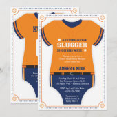 Invitation Baby shower de baseball Jersey, Bleu, Orange (Devant / Derrière)