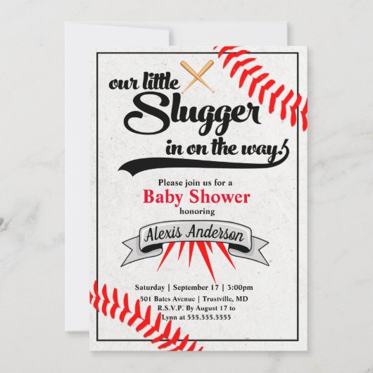 Invitation Baby shower de baseball Little Slugger (Devant)