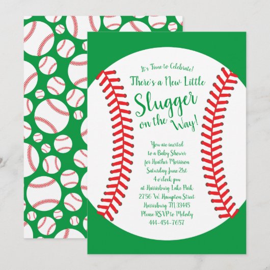 Invitation Baby shower de baseball Little Slugger Neutre genr (Devant / Derrière)