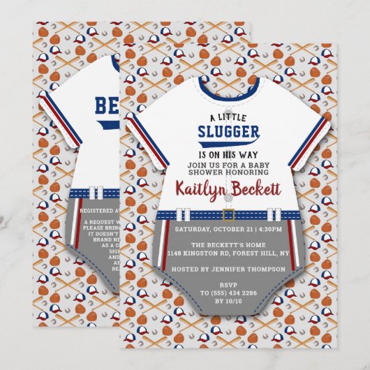 Invitation Baby shower de baseball moderne "Little Slugger" (Devant / Derrière)
