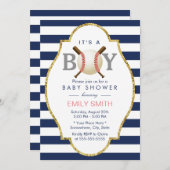 Invitation Baby shower de baseball moderne Navy Blue Stripes (Devant / Derrière)