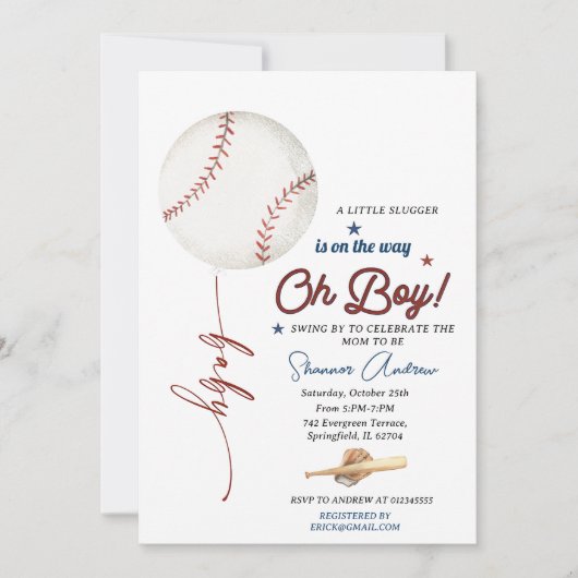 Invitation Baby shower de baseball modifiable Rookie Baby Spr (Devant)