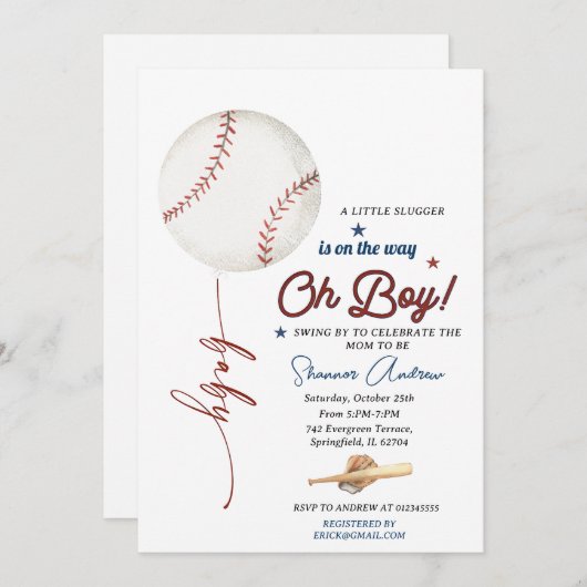 Invitation Baby shower de baseball modifiable Rookie Baby Spr (Devant / Derrière)