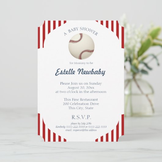 Invitation Baby shower de baseball Park Stripes (Debout devant)