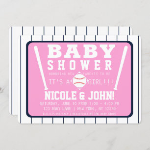 Invitation Baby shower de baseball Pink Blue & White Pinstrip