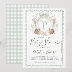 Invitation Baby shower de baseball Preppy Boy En vichy Sage G