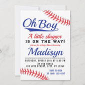 Invitation Baby shower de baseball Red White Blue Little Slug (Devant)
